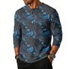 Men's Casual Raglan Sleeve Henley Shirt Three Quarter Sleeve Lightweight Breathable Top with Floral Graphic Print for Everyday Wear