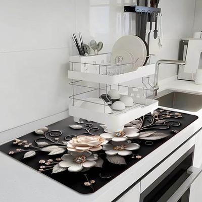 3D Floral Placemat Diatomaceous Earth Absorbent Flower Placemat Non-slip Decorative Heat Insulation Mat for Dining Table Home Decor