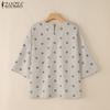 ZANZEA Women Casual Round Neck 3/4 Sleeve Loose Polka Dot Print Blouse