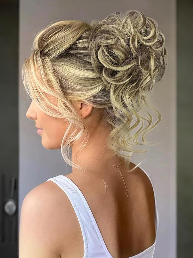 ALAN EATON Claw Clip Messy Bun Hair Piece for Women BLonde Synthetic Wavy Curly Ponytail Hairpiece for Daily Wear Multi-color Option 10 Inch