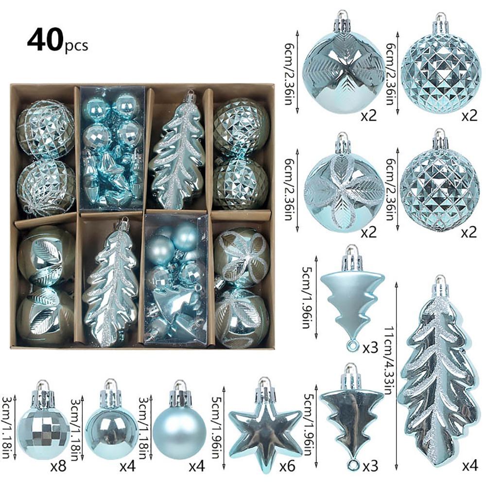 40PCS Assorted Pattern Christmas Ornaments Set Mixed Size Assorted Christmas Balls Gift