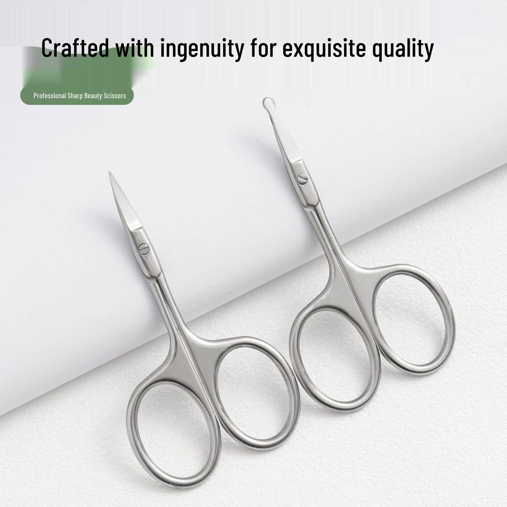 Stainless Steel Beauty Scissors Set: Slim Waist, Small, Pointed & Round Tip for Eyebrow & Nose Hair Trimming.