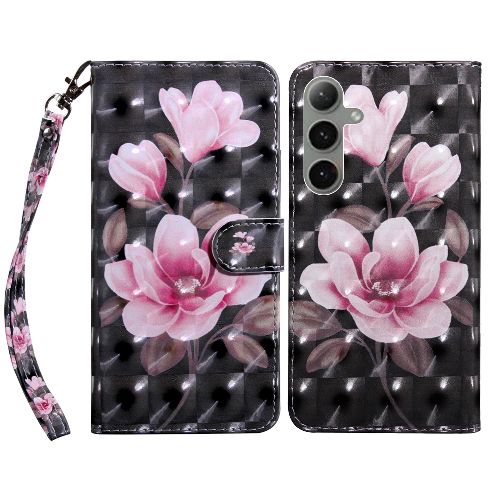 

Для Samsung Galaxy S24 FE Чехол Подставка С Принтом Кожаный Чехол для Телефона Pink Flower