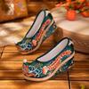 Women's High Quality Wedges Embroidered Shoes Thick Sole Shallow Slip On Ethnic Style Cocked Shoes Toe Hanfu Shoe Wedding Shoes
