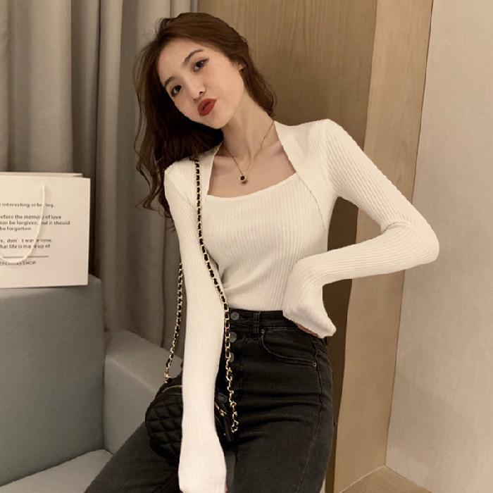 Women's Stylish U-Neck Long Sleeve Knit Top - Fashionable Autumn/Winter Solid Color Sweater