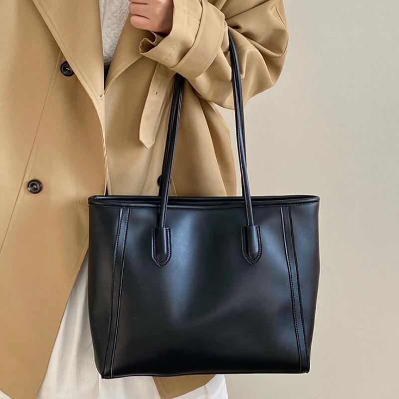 Vintage Commuter Women's Shoulder Bags Large Capacity Solid Color Ladies Travel Tote Bag Simple Design Female Handbags Purse