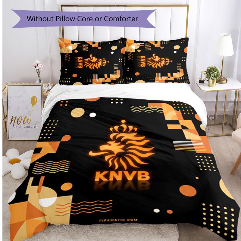 Netherlands Football Printed Bedding 3 Piece Set Cozy Breathable Bed Cover Set as Housewarming Holiday Gift
