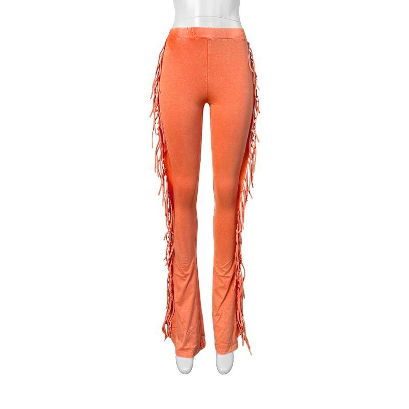 

2025 Cotton Washed Tassel Elastic Tight Pants Black S