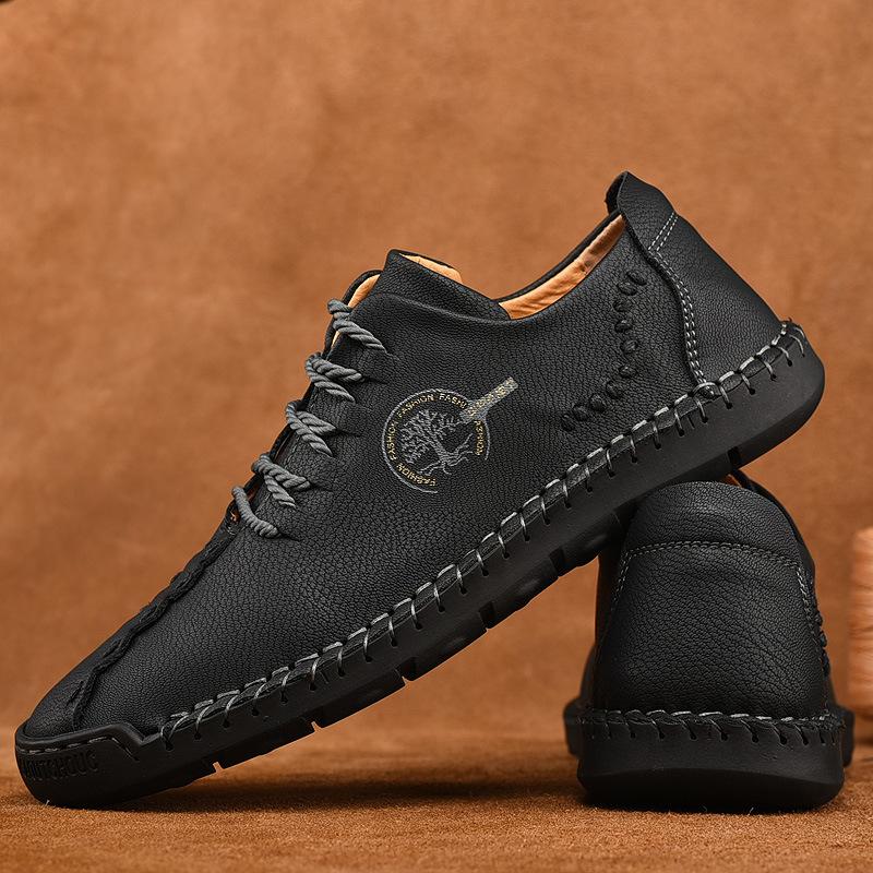 Spring and Autumn New Lace-up Casual Shoes Men's Large Size Doudou Shoes Handmade Lace-up Business Leather Shoes