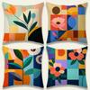 Modern Geometric Floral Throw Pillow Covers Colorful Abstract Flower Print Cushion Cases, Mid-Century Home Decor For Living Room