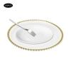 25 Stück Goldene und Klare Platzteller mit Perlenrand, Goldene Runde Platzteller aus Kunststoff, Dekorative Teller für den Esstisch