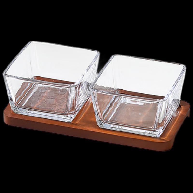 Wutuo Modern Chinese Glass Divided Snack Tray with Lid