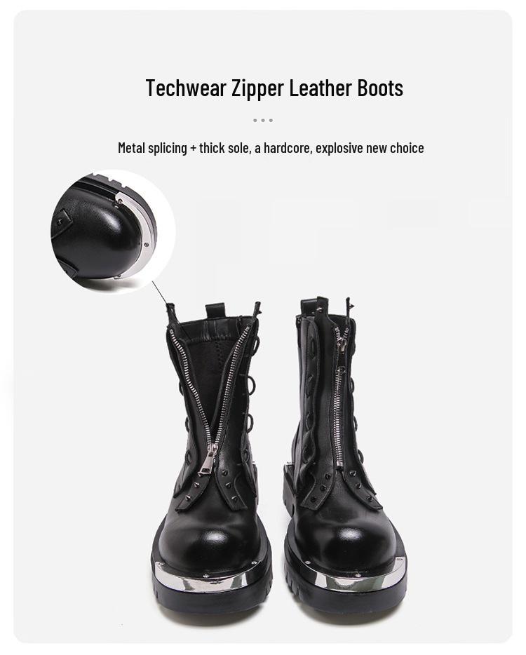 Herbstliche High-Top Lederstiefel - Dicksohlige Reißverschluss-Stiefeletten für Herren im britischen Stil, höhenerhöhende Freizeit- und formelle Kleidung.