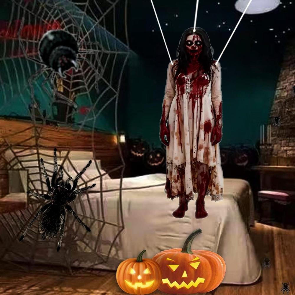 2D Horror Skull Bride Background Cloth Halloween Party Scary Atmosphere Haunted House Indoor Outdoor Festival Decor Supplies 1PC