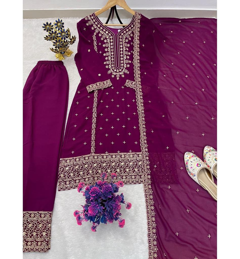 Ensemble Salwar Kameez Bollywood pour Femme - Salwar Suit en Fausse Georgette pour Fête - Designer Indien