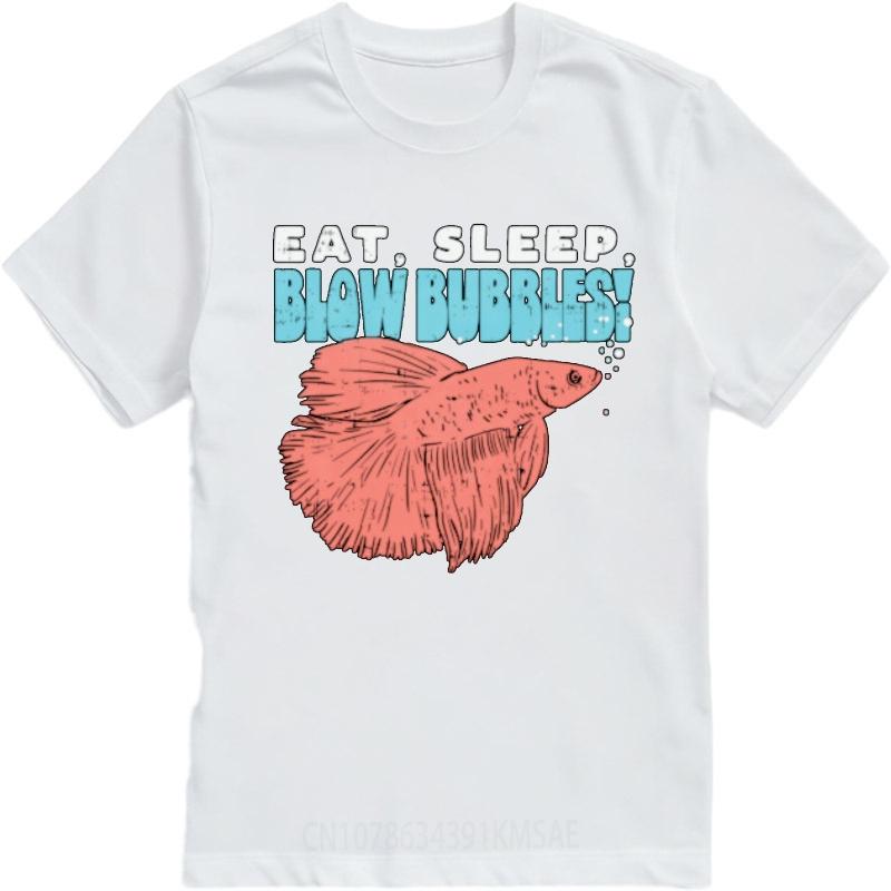 Relaxed Fit Unisex Oneck Tshirt Cotton Eat Sleep Blow Bubbles Fish Art Design Anime Man Top Tees Summer Cotton Teeshirt Unisex