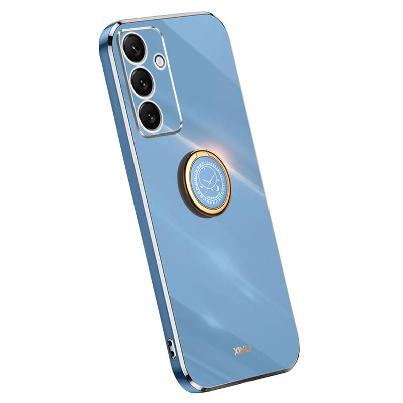 

XINLI For Samsung Galaxy S24 FE Case Ring Kickstand Electroplating TPU Phone Cover Blue