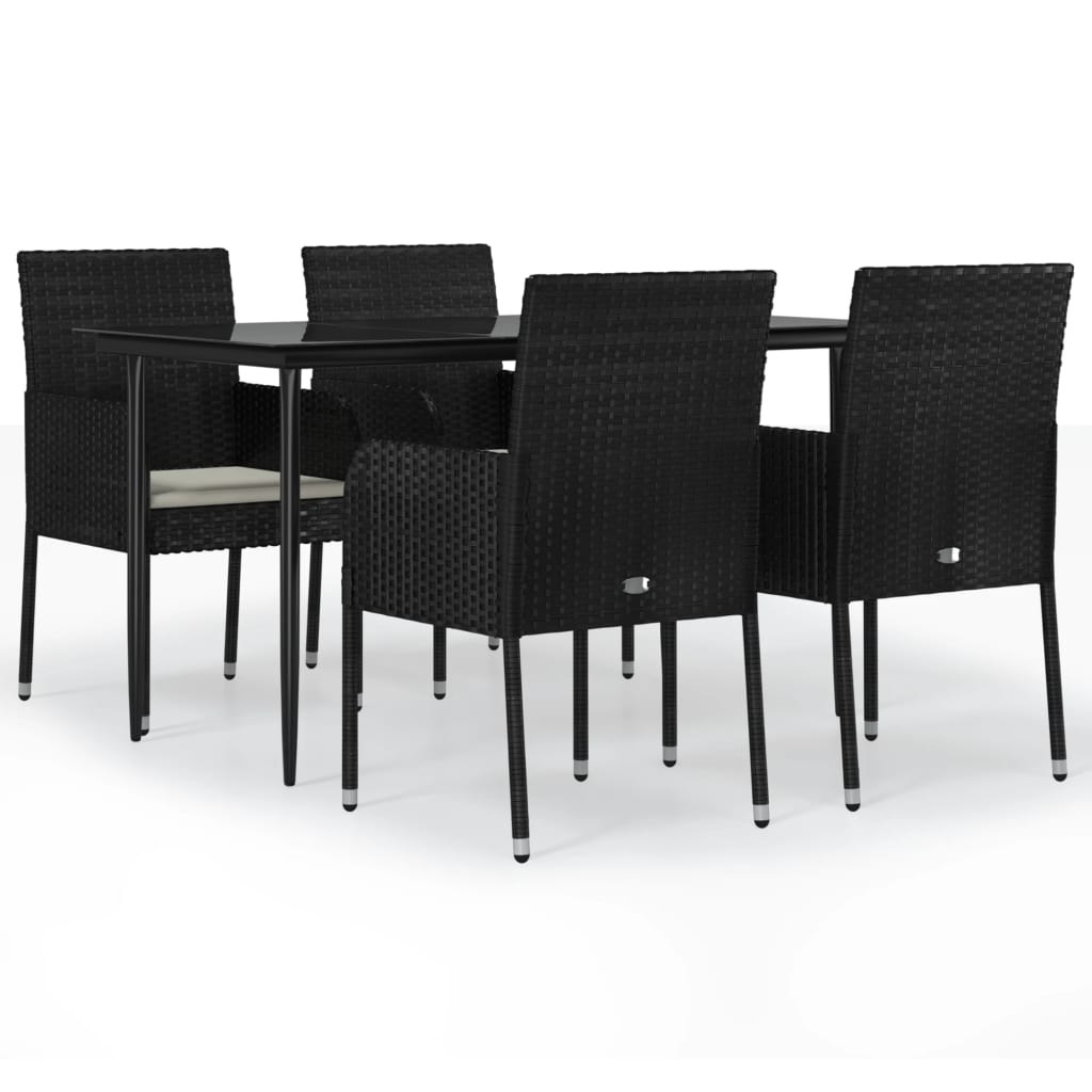 Vidaxl 5-Cz. Garden Furniture Set With Cushions, Black, Poly Rattan