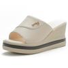 Trendy 7CM Heel Leather Women Casual Slipper Summer Outdoor Ladies Wedges Slipper Open Toe Women Slipper With Metal Decoration