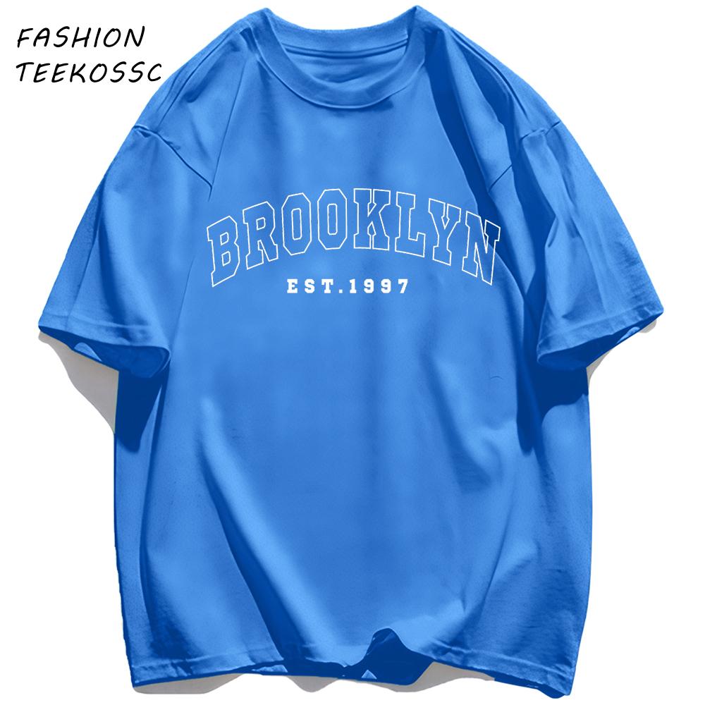 Brooklyn Est 1997 City Usa Printing Men TShirt Summer Casual T Shirts AllMatch Crewneck Tops Oversized Soft Streetwear
