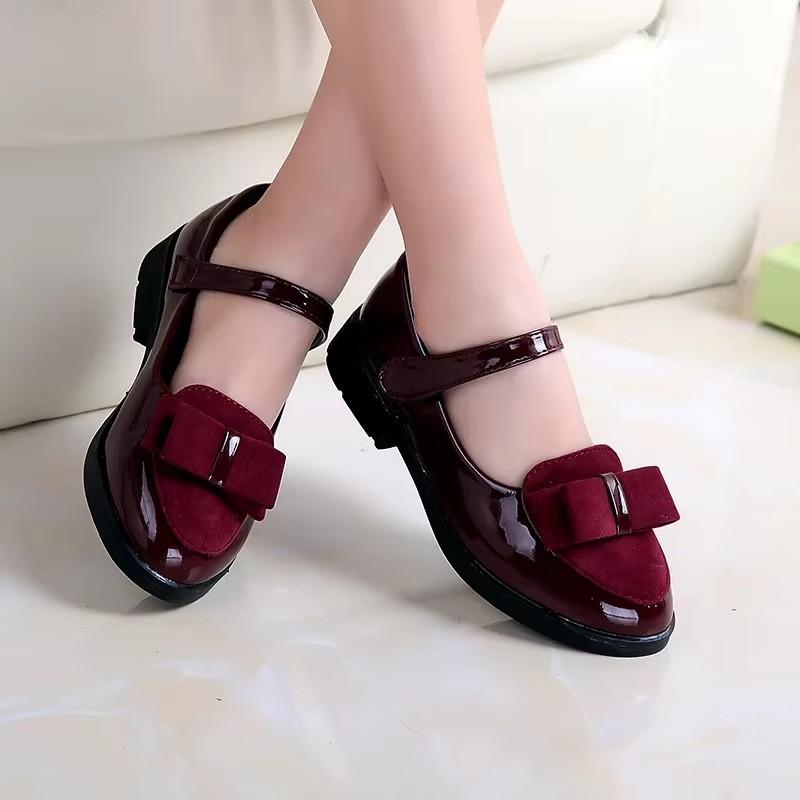 

Girls Stylish Casual Square-mouthed Bowknot Leather Shoes 38 чёрный