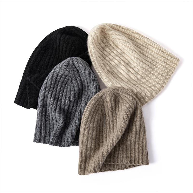 Women 100% Pure Cashmere Beanie Hat Rib Knit Slouchy Fit Winter Warm Soft Skullies Cap Cold Weather Accessory