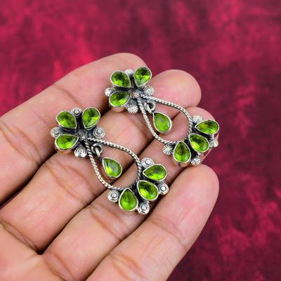 Pendientes de peridoto, joyería de piedras preciosas, pendientes hechos a mano de plata de ley maciza 925, joyería de último diseño