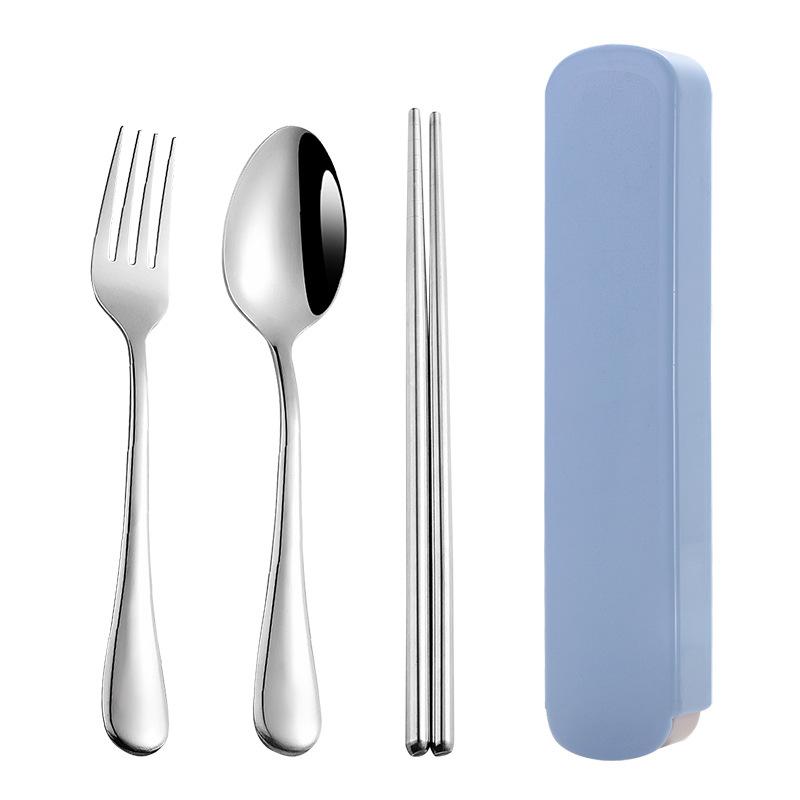 Stainless steel portable storage tableware set, chopsticks, spoons, student office workers with box, fork and spoon three-piece set