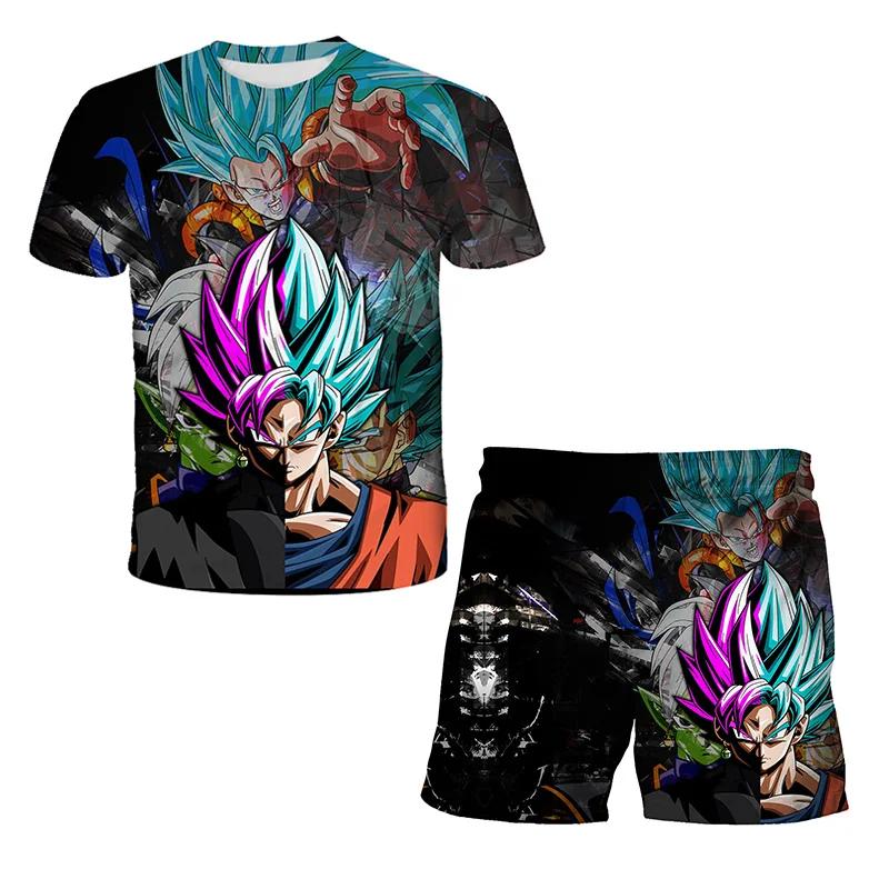 2025 Summer New Fashion Dragon Ball Tshirt Shorts 2 Piece Sets Kids Tracksuit Vegeta Clothes 3D Printed Dragon Ball T Shirts  Suit