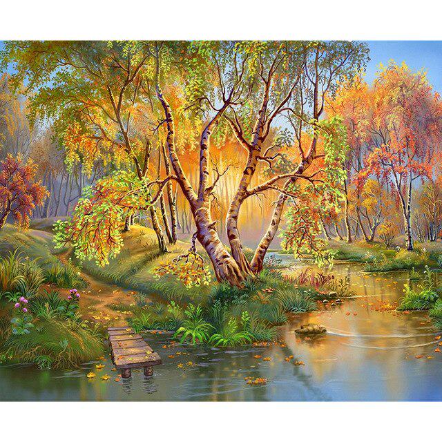 DIY 5D Diamond Painting Waterfall Landscape Full Round Rhinestone Diamond Embroidery Cross Stitch