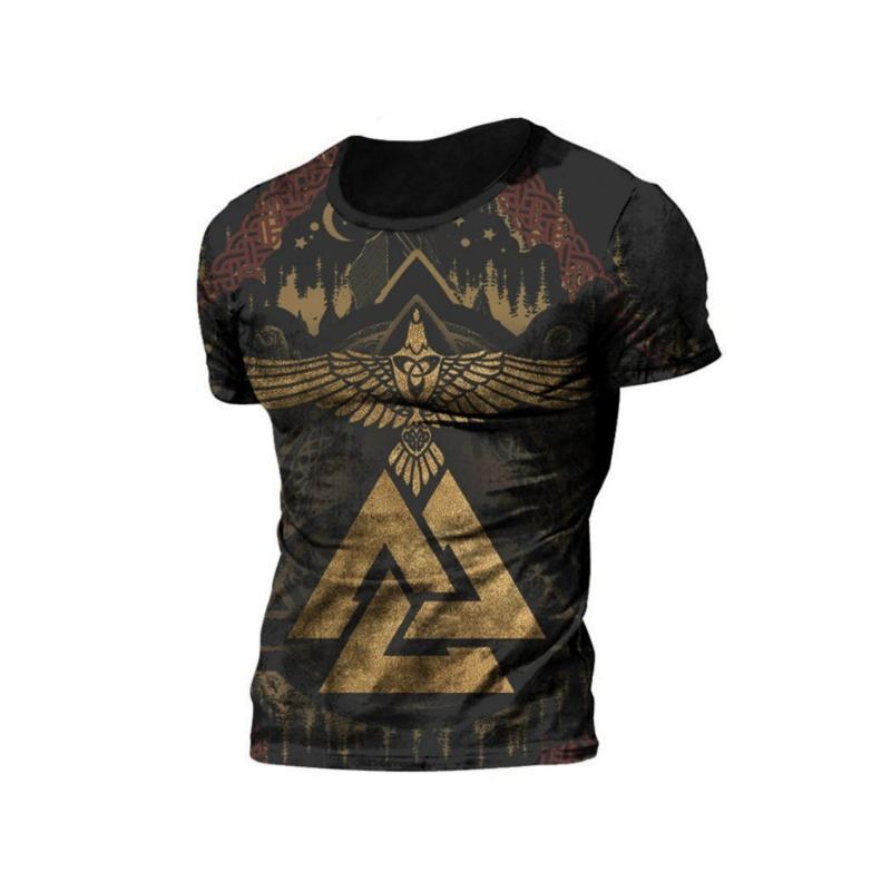 Men's 3D Printed T-Shirt Vintage pattern printing Short Sleeve O-Neck Pullover casual top