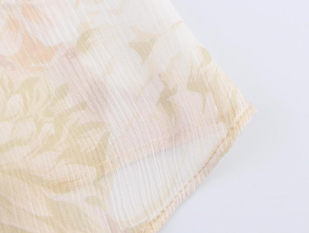 Spring Women's V-Neck Ruffle Print Chiffon Blouse with Long Sleeves