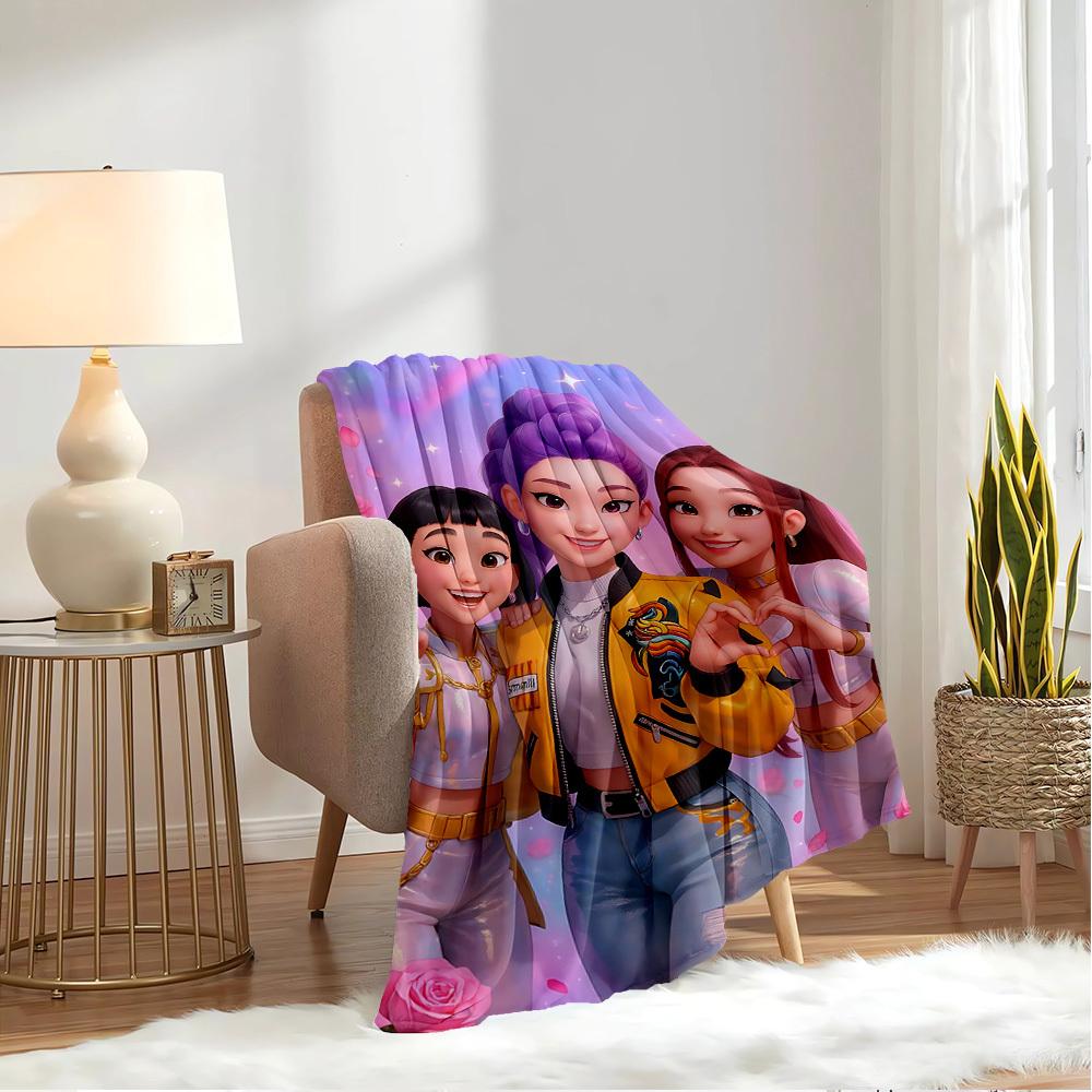 Grup Fete Anime K-POP Pătură Moale Caldă Patru Anotimpuri Plaid Gros Tricotat Poliester pentru Pat, Camping, Călătorie Cadou Perfect