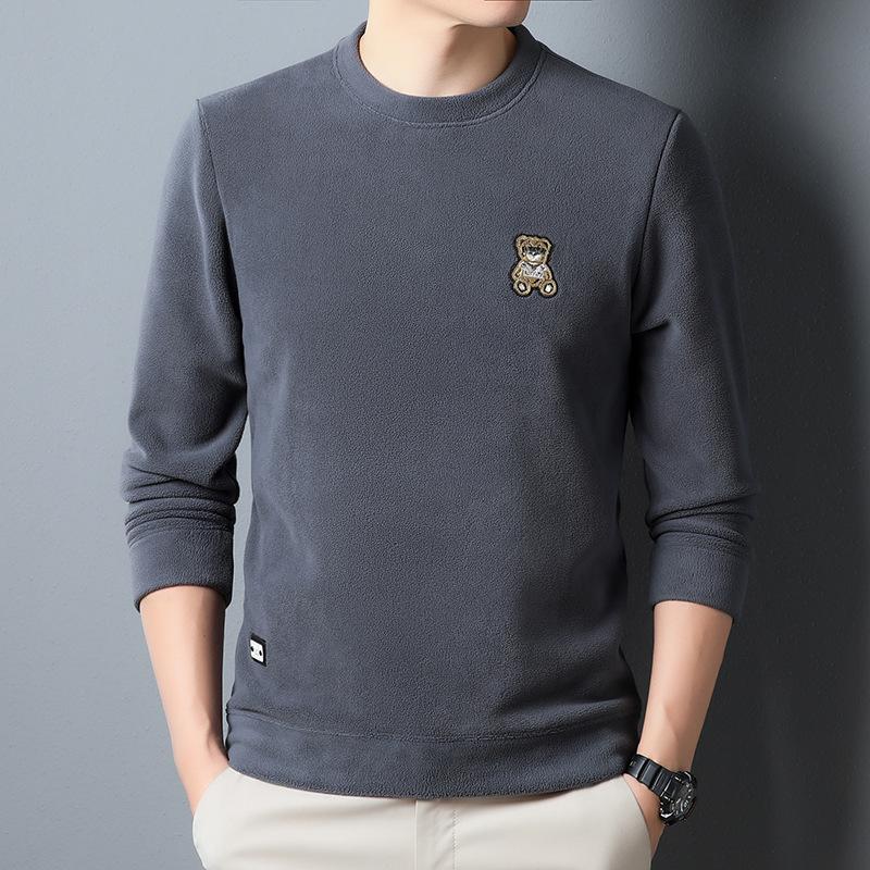 Polar Fleece Sweatshirt for Men In Winter New Style Round Neck Fashion Men's T-shirt Polar Fleece Thickened Bottoming Shirt