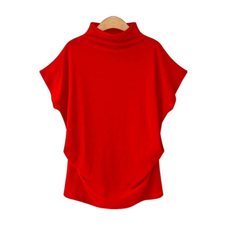 Women Turtleneck Cotton Tee Shirt Summer Short Sleeve Solid Casual Tops