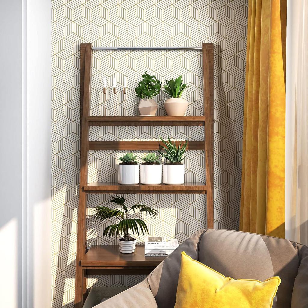 Geometric Wallpaper Peel and Stick Wallpaper Hexagon Removable Self Adhesive Gold Stripes Contact Paper Vinyl Film Decor Shelf