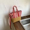 Canvas-Patchwork-Strohhängetasche Damen neue gestreifte Strandtasche Unterarm-Schulter-Freizeit-Tote-Bag