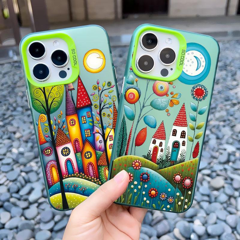 Colorful Forest Town Phone Case for Iphone 16 13 12 Pro Max 13 Mini 11 15 14 Pro Max Plus Fashion Laser Shockproof Back Cover