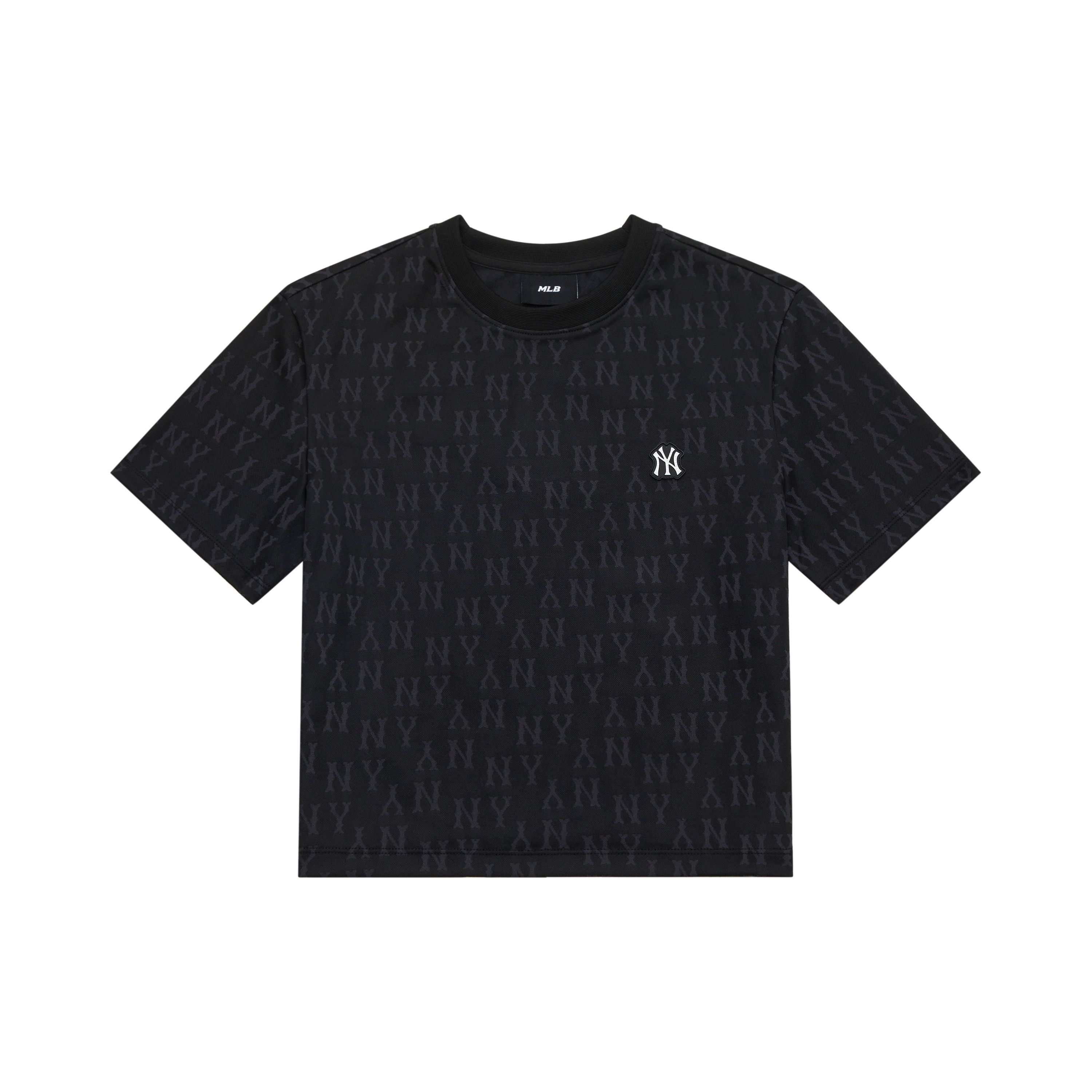 MLB Monogramm Blumen-Serie New York Yankees All-Over-Print Kurzarm-T-Shirt Damen Oberteile Schwarz 3FTSMA143-50BKS M