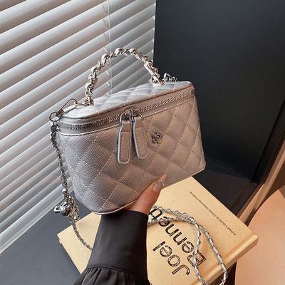 2025 Trendy Women's Diamond Pattern Crossbody Bag - High-Quality Embroidery, Chain Shoulder Strap, Small Square Design