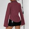 European and American Summer New Style Lapel Slim Striped Bell Sleeve Casual Shirt for Women