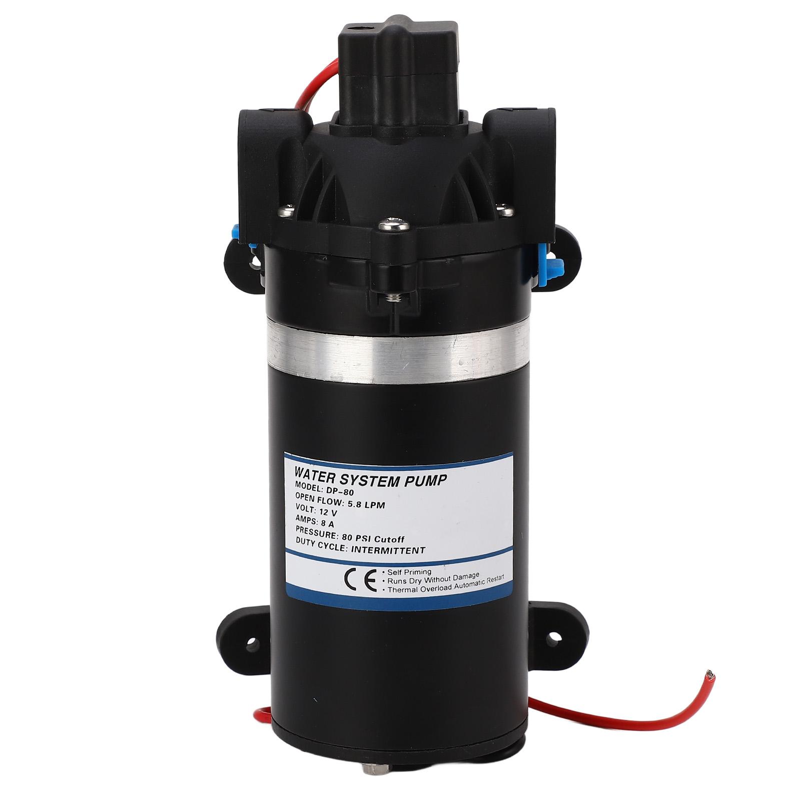 

Diaphragm Water Pump High Pressure Micro Self Priming Booster 5.8LPM DC12V 80psi for Home Misting RV Boat Marine