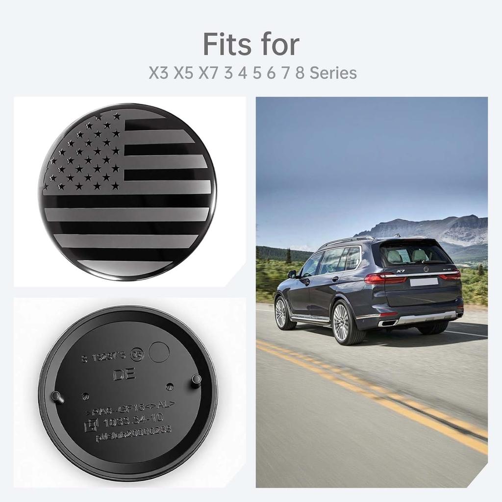 Front Hood Rear Trunk n Flag Emblem Fits for BMW X3 X5 X6 X7 3 4 5 6 7 8 Series (Black, 74mm)