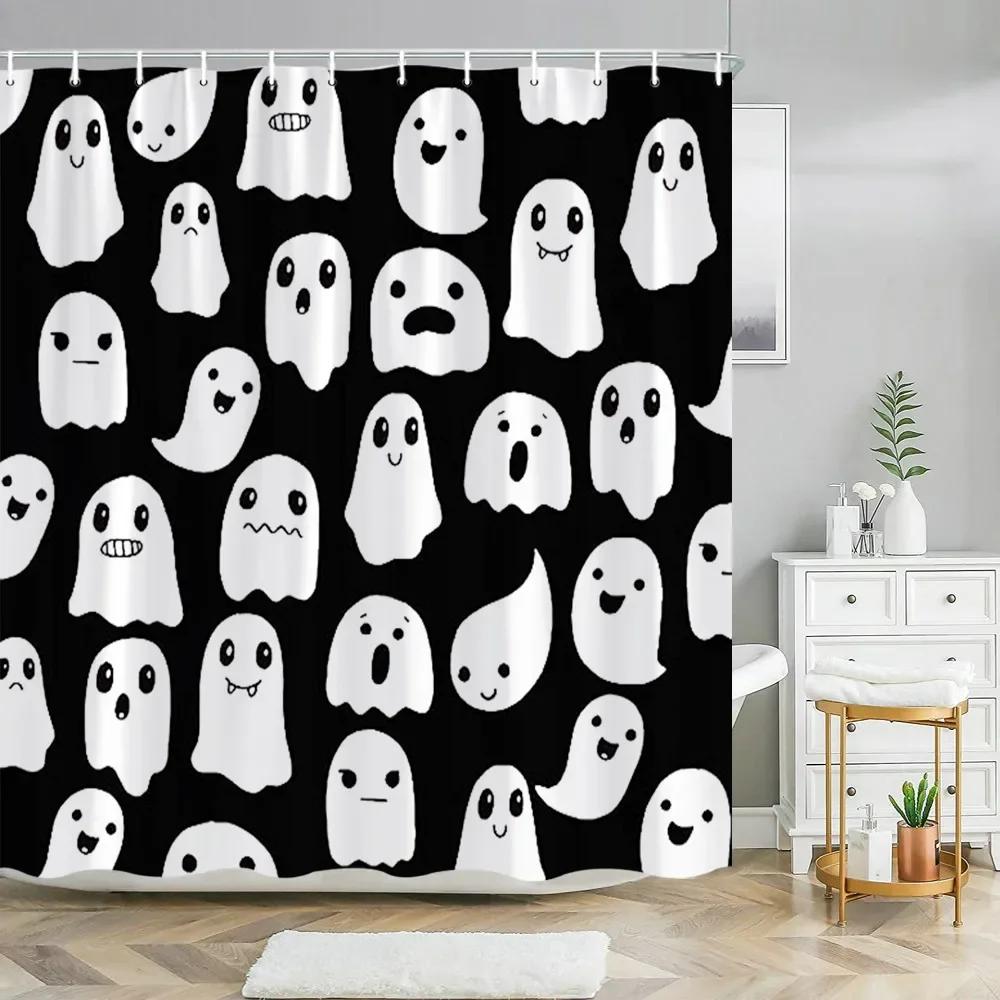 Halloween Pumpkin Bathroom Curtains Cartoon Cute Funny Magic Hat Ghost Broom Bathroom Curtains Party Decor Shower Curtain Fab