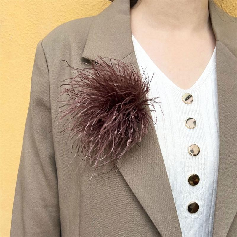 Handcrafted Natural Feather Flower Brooch, Full Radiating Design Badge with Pin Back and Hair Clip for Outfit Styling