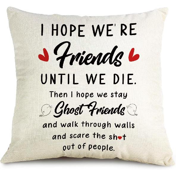 OUZ Best Friendship Gift for Friends Pillow Case - I Hope We're Best Friends, Funny Throw Pillow Cover, Gifts for Women Girls Sisters Gifts for