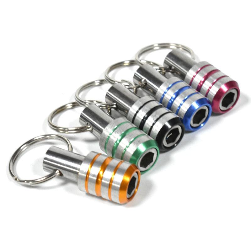 6-Piece Aluminum Alloy Keychain Extension Rod Set with Hexagonal Handle Ans 3-Slot Bit Holder.