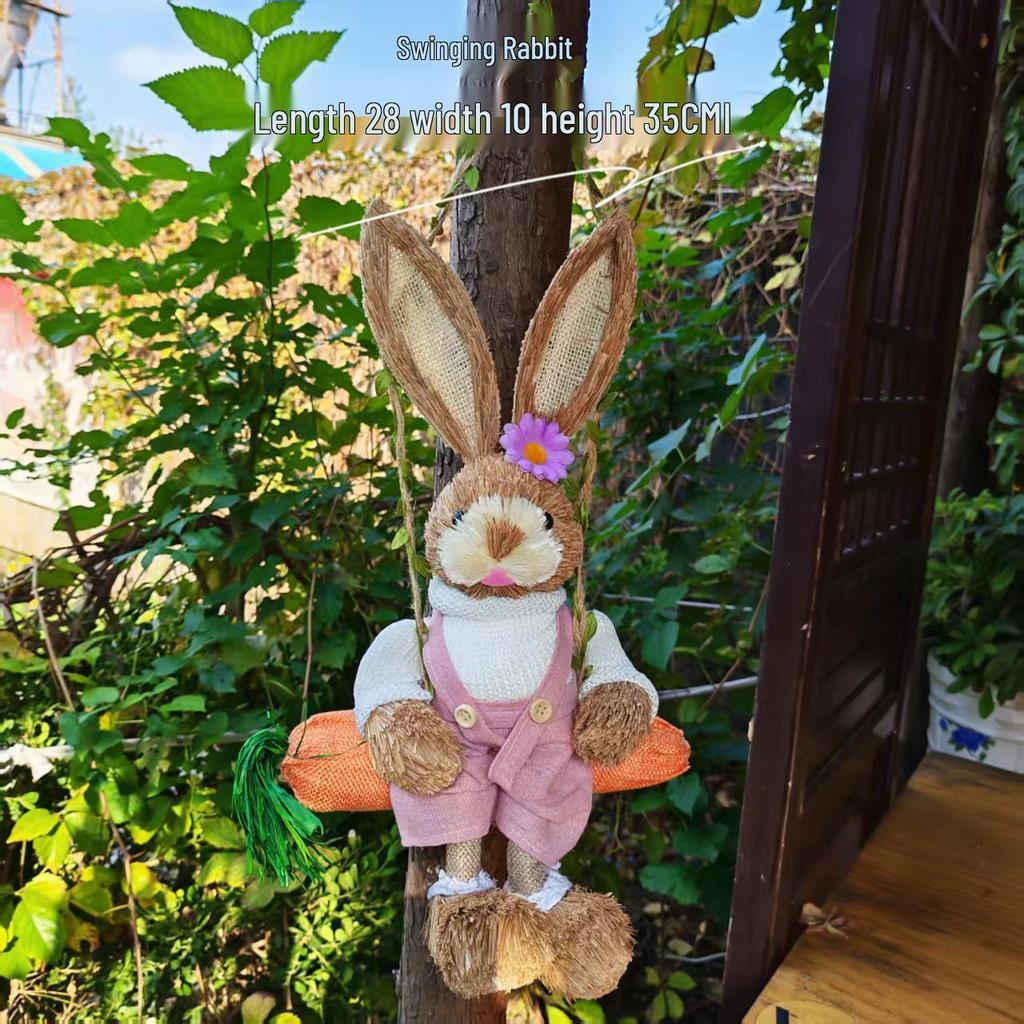 Handmade Straw Woven Rabbit Ornament - Cute Mori Style for Christmas & Easter