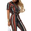 Summer Women's Trousers Casual Lapel Button Print Belt Cargo Jumpsuit