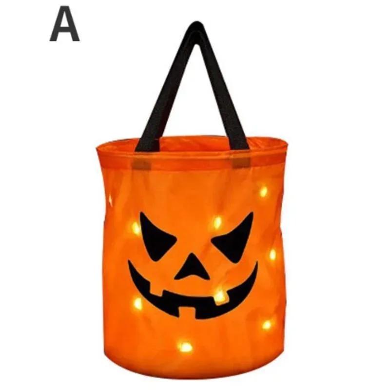 Halloween Ghost Face Tote Bag Christmas Pumpkin Candy Bag Children's Luminous Handheld Gift Bag Halloween Party Scene Decoration